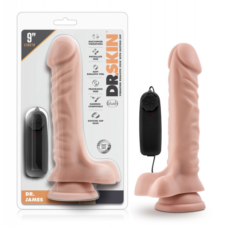 Dr. Skin - Dr. James - 9 Inch Vibrating Cock With Suction Cup - Flesh